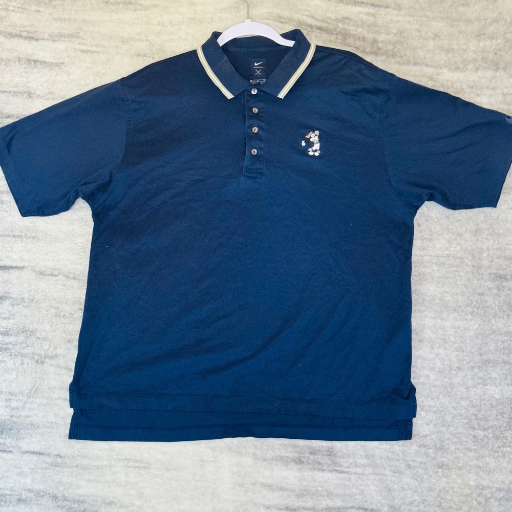 Nike Golf Disney Mickey Mouse Polo Shirt Mens L Navy Blue Cotton Short Sleeve